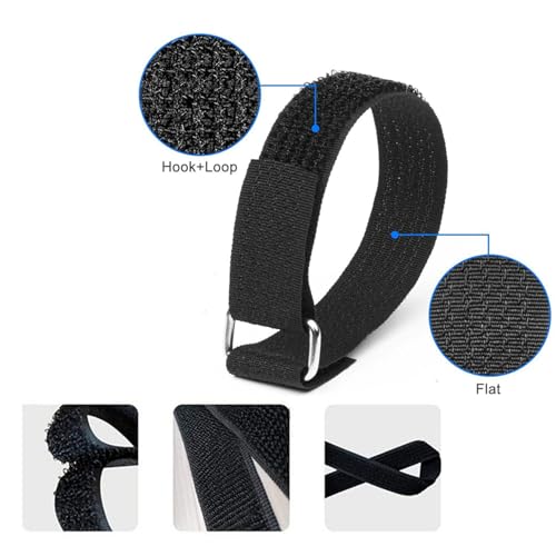 Image of Hook and Loop Straps Adhesive Hook & Loop Roll with 50 Buckles Cinch Strap Cable Management Reusable Nylon Strips for Organization and Storage (Black, 32.8 Feet /0.8 inch)