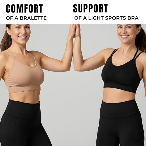 Sports Bra Sewn in Pads - Non Removable Padded Bralette for Women, Strappy Bra 2-Pack - Image 3