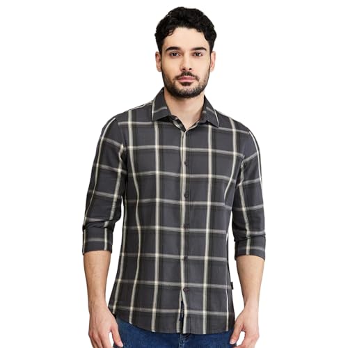 Image of Being Human Blue Slim Fit Regular Collar Men's Shirt Clothing