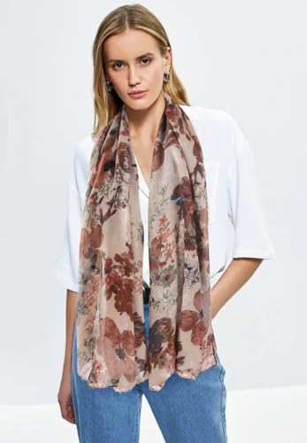 GERINLY Lightweight Scarves Fashion Flowers Print Women Cotton Wrap Scarf Head Shawl Fall Gift4