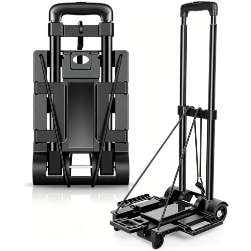 Image of Heavy Duty Folding Trolley on Wheels 35kg Load Capacity, Wheelbarrow Festival Trolley Foldable Sack Barrow Wheel Barrow Sack Truck for Luggage, Groceries, Office, Warehouse (2 Wheels - Black - Steel)