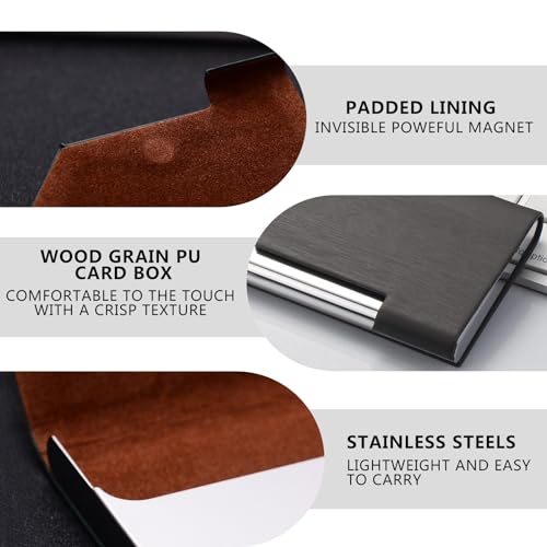 Senbaler 2 Stück Slim Visitenkartenetui Edelstahl,PU-Hülle,Kartenhalter für Damen Herren,Fasst 25 Karten (Holzfarbe)