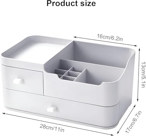 Image of Stewit Makeup Organizer with Drawers,Large Capacity Countertop Organizer for Vanity,Bathroom and Bedroom Desk Cosmeticsn Organizer for Skin Care,Brushes, Eyeshadow, Lotions, Lipstick - White