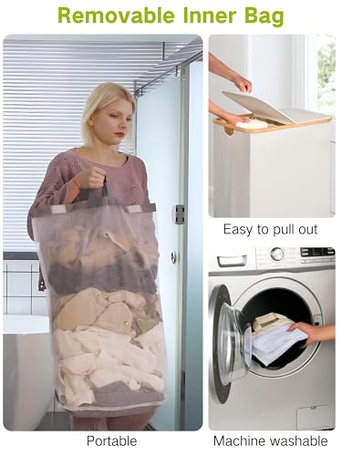 Image of efluky Double Laundry Hamper with Wheels, Divided Laundry Hamper with Removable Bags, 2 Section Dirty Clothes Basket with Handles for Bathroom, Bedroom & Laundry Room, 160L Beige