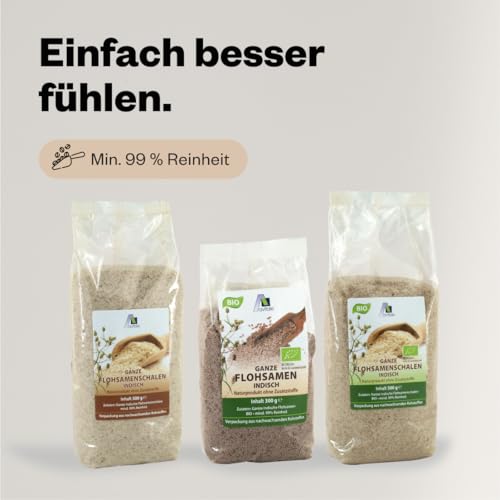 Avitale Ganze Flohsamen aus Indien, 99% Reinheit, reich an Ballaststoffen, Bio-Ware - Geprüfte Qualität aus Indien - Verpackt in Deutschland, 1er Pack (1 x 300 g)