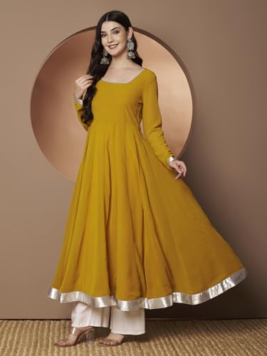 Image of KZA Women's Georgette Hand Embroidered Flared Anarkali Suit for Women | Full Sleeves Flare Anarkali Dress for Woman | Ethnic Flared Anarkali Kurta for Women