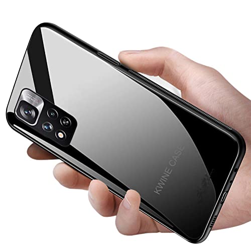 Image of Designerz Hub Luxurious Toughened Glass Back Case with Shockproof TPU Bumper Case Cover Designed for Redmi Note 11T 5G / Poco M4 Pro 5G - Black