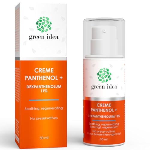 Green idea - PANTHENOL CREME + 11% | Après-soleil visage |11% dexpanthénol B5 | Aloe Vera, Calendula et Huile d'Avocat | Eczéma et Creme cicatrice 50 ml (1)