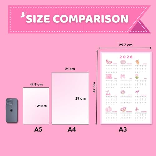 Image of Funk You Store Pink Aesthetic Calendar 2026 Poster | A3 Sized (42 x 29 cm) Poster Cute Calendar for Pink Coquette Home Decor | Feel Good-Calendar 2026 Posters for Wall | Aesthetic Wall Decor