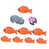 IWOWHERO 1セット微型红鱼装饰 入り 大魚 小魚 荷花 荷叶 樹脂製のチュアフ