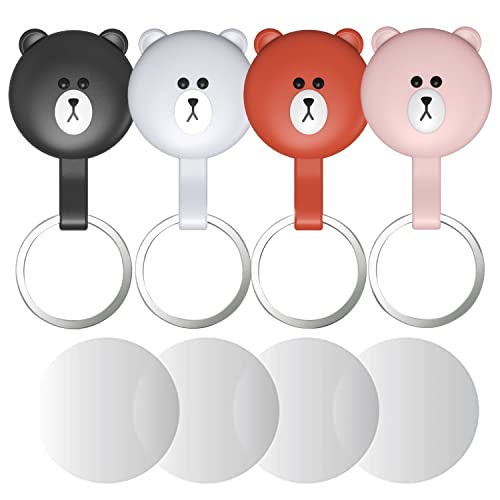 Schlüsselanhänger für AirTag Tracker Airtag 4er Pack Silikon Flexible Abdeckung Case Airtag Anhänger Kompatibel mit AirTags, Air Tag Anhänger Key Ring (schwarz+grau+rosa+rot) Cover