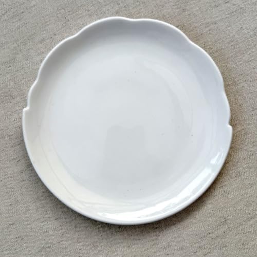 Image of GOLDEN QUEEN'S Snack Plates Set of 4 | Perfect for Snacks, Desserts, Appetizers, Salads, Tapas, Cheese | 7 inches Wide | Microwave Safe - Petal White Snack Plates