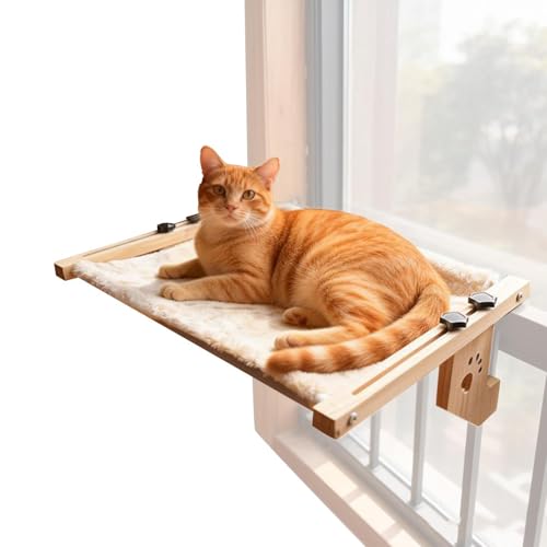 Einfache Installation Für- 56 × 40 cm Großer Ruhesitz Aus Weichem Fleecestoff, Fensterbank- Hängematte Mit Katzenmotiv Und Weicher Plüschmatte | Geeignet Für Kätzchenwände Im Innen- Und Innenb