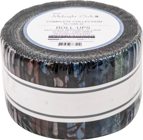 Artisan Batiks Midnight Owls Roll Up 40 2.5-inch Strips Jelly Roll Robert Kaufman Fabrics RU-1289-40