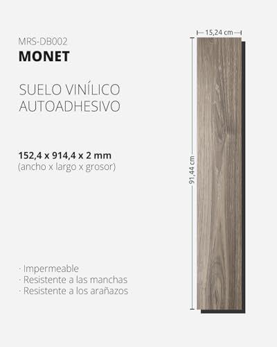 Miniatura 7 de Muris Suelo Vinílico Autoadhesivo, 16 Lamas De 15 X 91 Cm 2,23 M , Grosor De 2 Mm, Pvc Impermeable, Alta Adherencia Y Resistente, Imitación Madera, Mrs-Db002