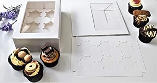 10 x PYXISTIFY Cupcake Boxes - Built-in POPUP Boxes - 6 Holes Insert - Each Hole Firmly Holds Cupcake, Pastry, Cake, Muffin, Donut, Macaron