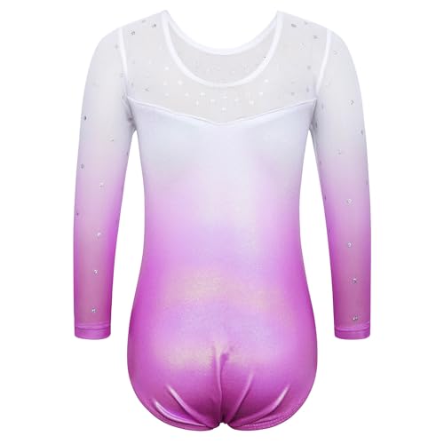 TFJH E Leotards for Girls 3/4 Sleeve Gymnastic Outfits Athletic Dancewear Sportwear Gradient Purple 8A
