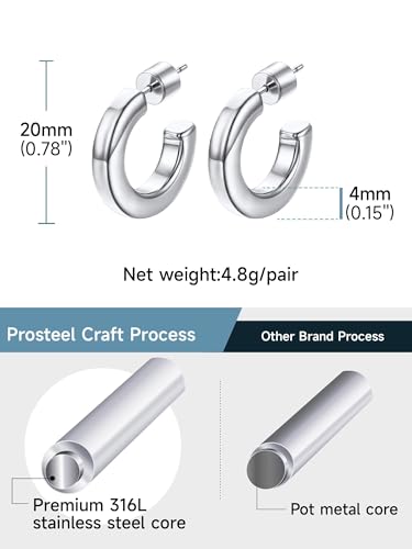 Image of Stainless Steel Chunky Hoop Earrings For Women, Minimalist and Chic, Black /Gold Plated, Round Hoops Earrings Hypoallergenic, Size: 30mm /40mm /60mm /80mm, Come with Box
