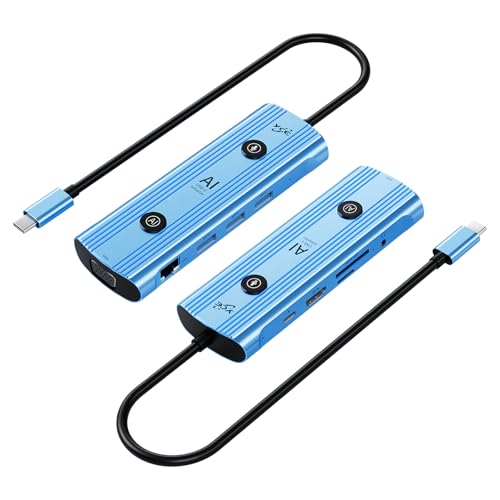 Hub USB C 12 en 1 multiport adaptateur HDMI 4K VGA lecteur carte SD pour PC Dell HP et MacBook bleu
