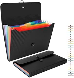 Uquelic 2 Pack 7 Pocket Expanding File & Cover Folder with Labels, Rainbow Twill A4 File Organizer, Plastic Portable Desktop Supplies Accordion Document Holder (2 Pack)