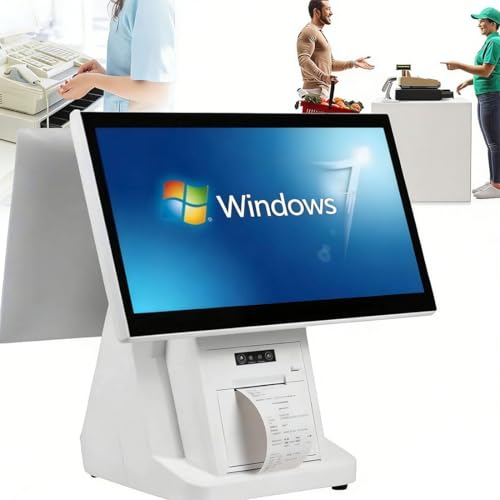 DPDZSW Caja Registradora Tpv para Pequeñas Empresas,Todo En Uno con Pantalla Táctil Dual 15,6',Impresora Térmica Integrada 58 Mm,8 GB Ram,Ssd 128 GB,Caja Registradora Inteligente,Windows 10
