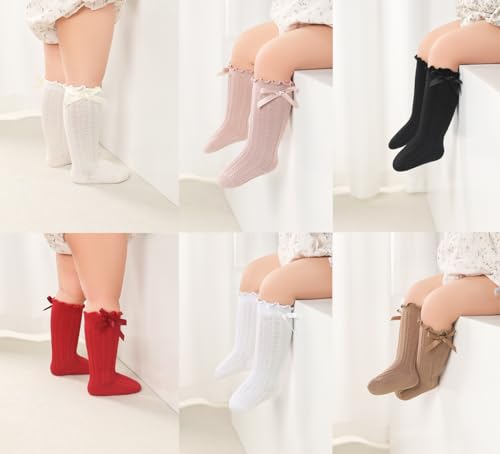 WATOCHE Baby Toddler Girls Ruffle Socks Newborn Infant Girl's Knee High Solid Cotton Long Socks