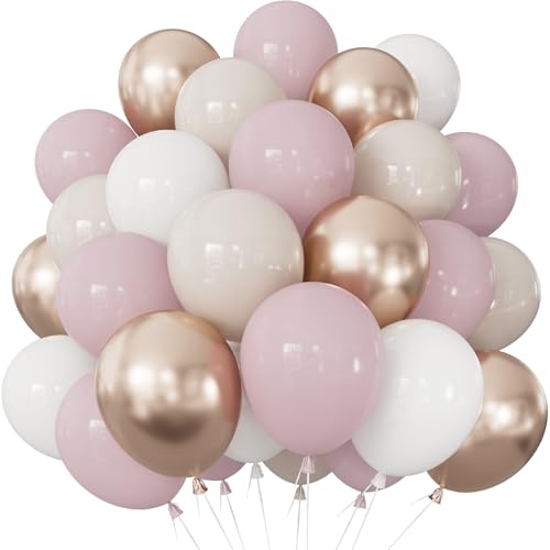 Nude Dusty Pink Balloon Set, 50PCS 12 Inch Retro Blush Pink, White Sand and Soft Champagne Gold Balloons, Romantic Boho Decor for Birthday, Bridal Shower, Baby Shower, Engagement & Wedding