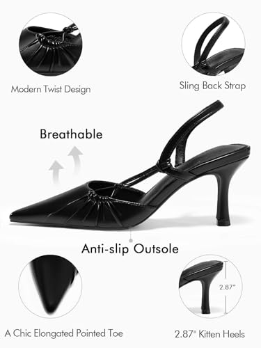 Coutgo Womens Slingback Kitten Heels Closed Pointed Toe Pumps D'Orsay Wedding Party Dress Shoes3