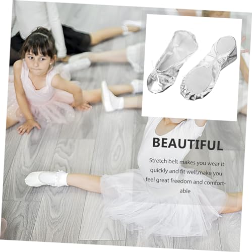 GLEAVI Dance Ballet Practice Shoes Ballerina Shoes Slippers Ballet Shoes Slippers Leather Gymnastics Shoes Ballet Dancing Shoes Girl Leather Ballet Shoes Child Yoga Shoes Silver4