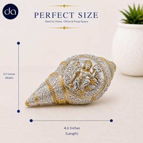 Image of 999 Silver & 24K Gold Plated Hanuman Shankh - 4.6 Inch Showpeice | Bajrangbali Dual-Tone Conch Shell for Puja Room, A Decorative Hanuman Gift