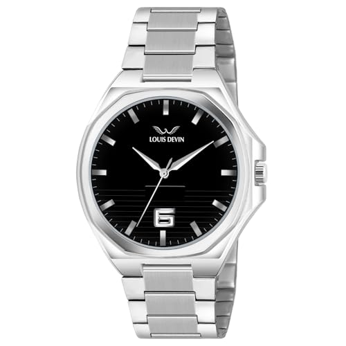 Image of LOUIS DEVIN Stainless Steel Chain Analog Wrist Watch for Men (Black /Blue /Green /White Dial) | LD-G076-CH