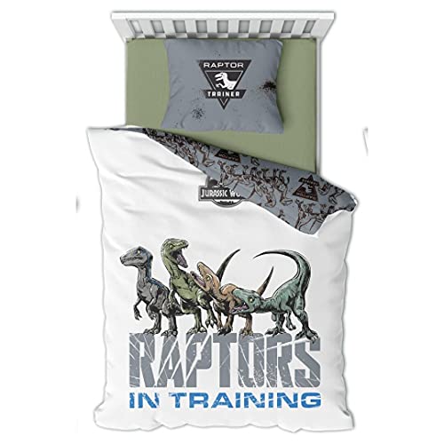 AYMAX S.P.R.L. Jurassic World Raptors - Juego de Funda nórdica de algodón de 140 x 200 cm y Funda...