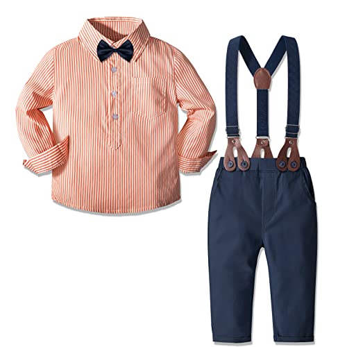 Image of Yilaku Toddler Baby Boy Clothes Gentleman Wedding Outfits, Formal Dress Shirt with Bowtie + Suspender 3 Monthes-4 Years