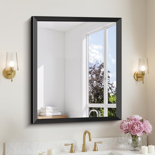 Image of DESBING 30x36 inch Black Bathroom Mirror,Decorative Wall Mirror for Bedroom Living Room Dressing Room-Modern Rectangle Bathroom Wall Mirror,Tempered Glass, Hangs Horizontally or Vertically