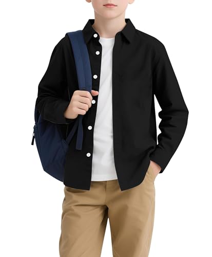 RAISEVERN Boys Long Sleeve Button Down Dress Shirt Casual Uniform for 7-16 Years3