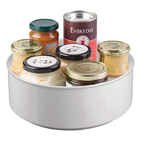 mDesign Estante Giratorio para Accesorios – Elegante Bandeja Redonda para Especias y condimentos – Base giratoria de plástico Libre de BPA y Acero – Gris Claro