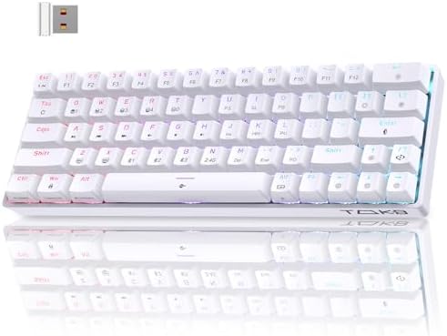 T63 Tastiera Wireless Meccanica,60% Tastiera Gaming 2.4Ghz/Bluetooth/Type-C RGB Interruttore Blu,Double-Shot Keycaps Compatibile con Win/Mac,Bianco(Layout US,QWERTY)