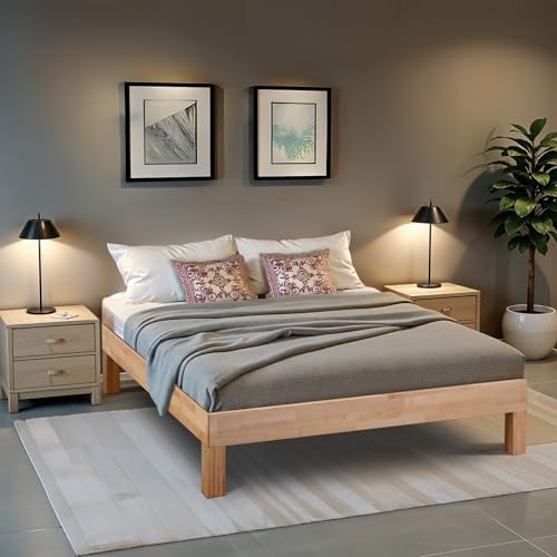 Coemo Massivholzbett 140 x 200 cm Leah aus geöltem Buchenholz, klassisches Design, ergonomische Liegehöhe, mit Stauraum, ohne Kopfteil, Stabilität...