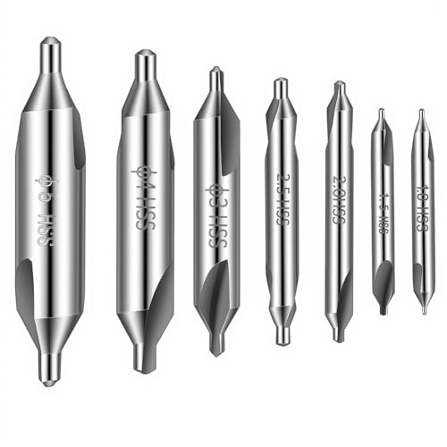 DOPENSPI 7 Stück HSS Zentrierbohrer 1/1 5/2/2 5/3/4/5 mm Zentrierbohrer für Mini Drehbank Metall 60 Grad Zentrum Bohrer Senker Center Drill Bit Drehmaschine Kombiniert für Metallbearbeitung