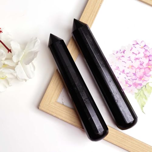 Image of Black Tourmaline Crystal Wand for Reiki Healing 50-100 Gm | Natural Crystals Stone Wand for Vastu Meditation Massager Tool
