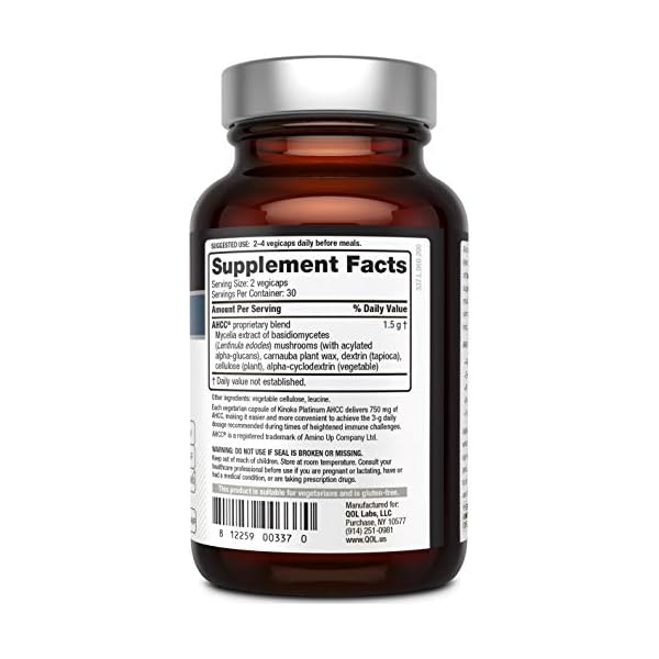 Quality of Life Premium Kinoko Platinum AHCC Herbal Supplement, 750mg of AHCC per Capsule, for Immune Support, Liver Function, Maintains Natural Killer Cell Activity, 1 Pack, 60 Veggie Capsules