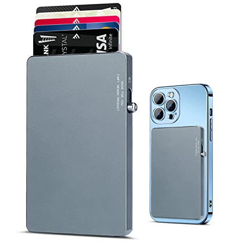 T-MFY Minimalist Credit Card Wallet with Magnetic Ring - Slim Aluminum Wallet - RFID Blocking& Lock Design - Small Magnetic Card Holder Wallet Compatible with All Type Phone for Men&Women