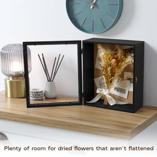 BWODYAY Deep Shadow Box,11x13-inch Shadow Boxes Display Cases, Large Shadow Box Frame, 4-inche Interior Deep Display Cases, Black Wooden Memory Boxes for Bridal Bouquets, Keepsakes