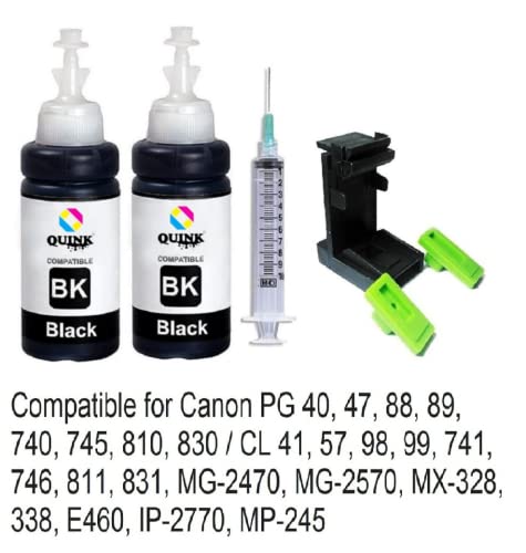 Image of QUINK Refill Ink for Canon PG-47 Ink Cartridge Compatible Printers- E400 / E460 / E480 / E3170 / E3370 / E410 / E470 / E477 / E417 / E4270 (2 BK with Suction Tools),Black