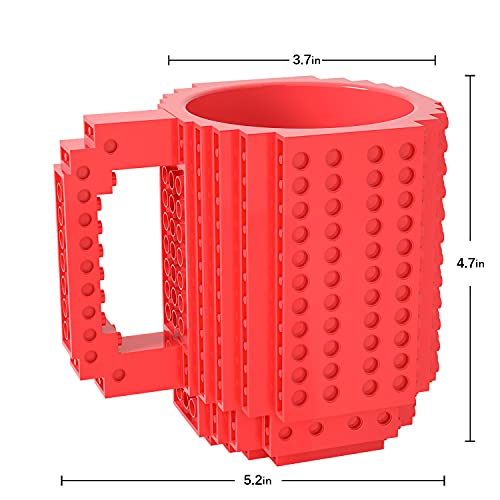 DAYMOO Build-on Brick Mug Set with 3 Random Packs of 2-in-1 Bricks, Cool Coffee Mugs for Kids, Creative Novelty Funny Coffee Mug Cup Gift for Kids Men Dad Adults Women Xmas Christmas - Red