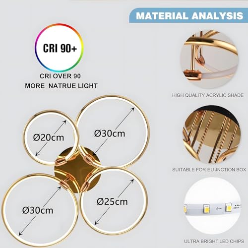 Lustre Ø75cm à Intensité Variable Suspension LED Dorée 85W Éclairage Ajustable Chambre - 5