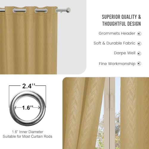 Image of LINENWALAS 100% True Blackout Curtains 6.5 Feet Long - 1 Panel Curtain, Herringbone Embossed Design Complete Light Block, Thermal Insulated & Noise Reducing Room Darkening Curtains (Golden Beige)