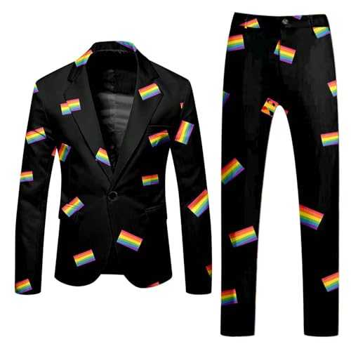 Costume pour homme 2 pièces LGBTQ chic avec veste de costume rayée arc-en-ciel et pantalon assorti