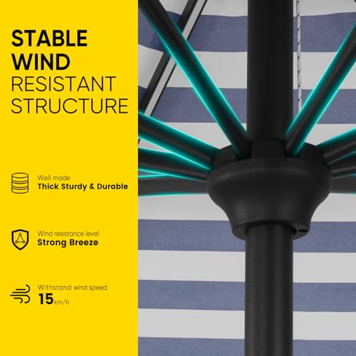 Image of Tempera Patio LED Umbrella with Light | Solar Outdoor Umbrella | Market Table Parasol with Push Button Tilt and Crank, with Sturdy Pole & Fade Resistant Canopy, Easy to Set