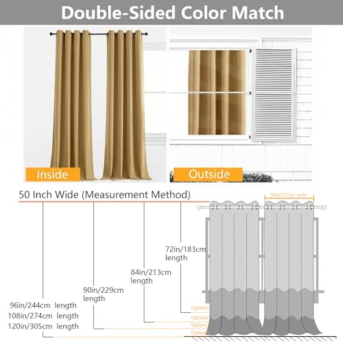 Image of Simplebrand Gold Curtains for Bedroom Living Room 72 Inches Long 2 Panels Set, Room Darkening Thermal Insulated Curtains & Drapes, Solid Grommet Noise Reducing Window Treatment, W50 x L72 Inch
